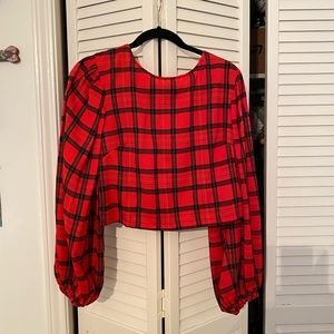 Plaid Cropped Dress Blouse